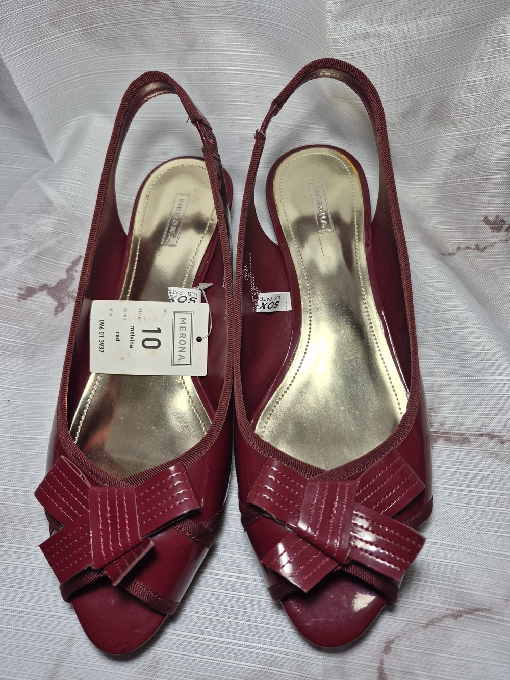 Merona Burgundy Patent Bow Slingback Peeptoe Mules